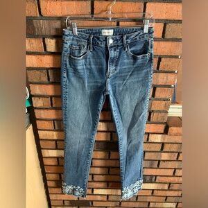 DRIFTWOOD Blue Denim Jeans with Floral Embroidery